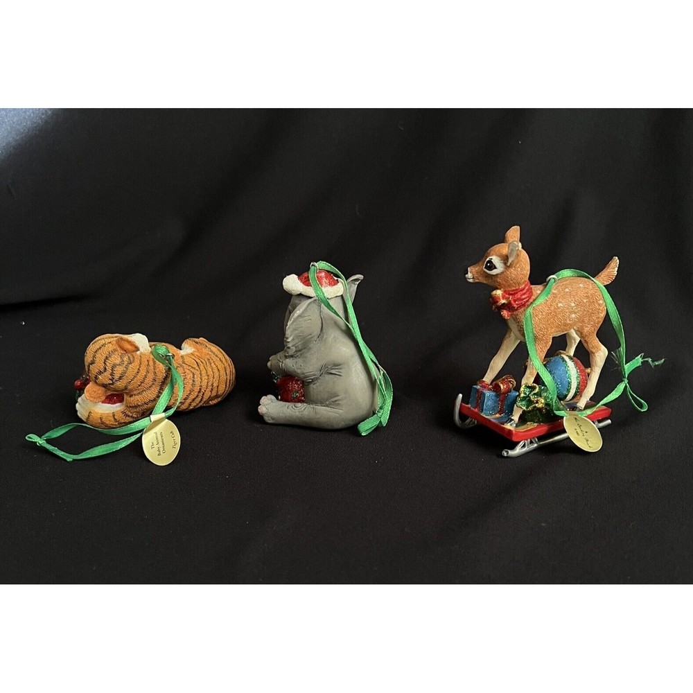 Danbury Mint Christmas Ornaments Lot of 3 Baby Animals Fawn Elephant Tiger Cub - Picture 3 of 7